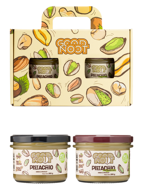 Zestaw PISTACHIO + PISTACHIO bez dodatku cukru w opakowaniu prezentowym
