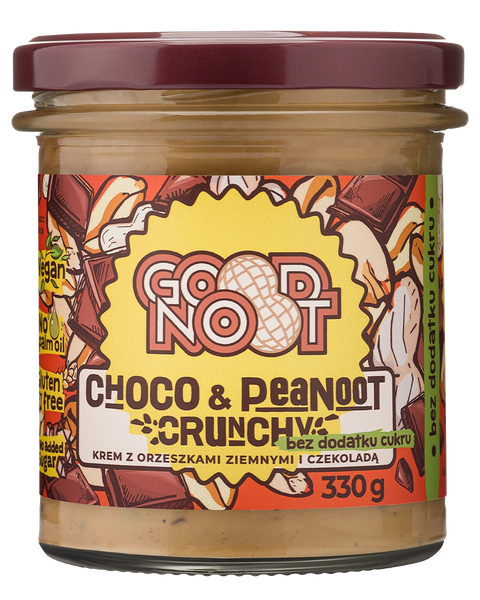 Krem z orzeszkami ziemnymi i kakao z kawałkami orzechów bez dodatku cukru CHOCO & PEANOOT CRUNCHY