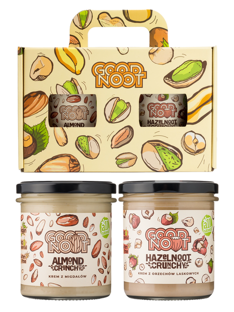 Zestaw Almond Crunchy 300g i Hazelnoot Crunchy 300g w opakowaniu prezentowym
