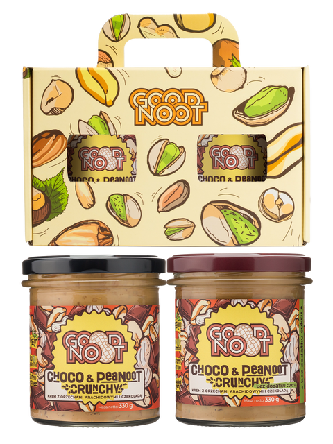 Zestaw CHOCO & PEANOOT CRUNCHY 330g + CHOCO & PEANOOT CRUNCHY 330g bez dodatku cukru w opakowaniu prezentowym