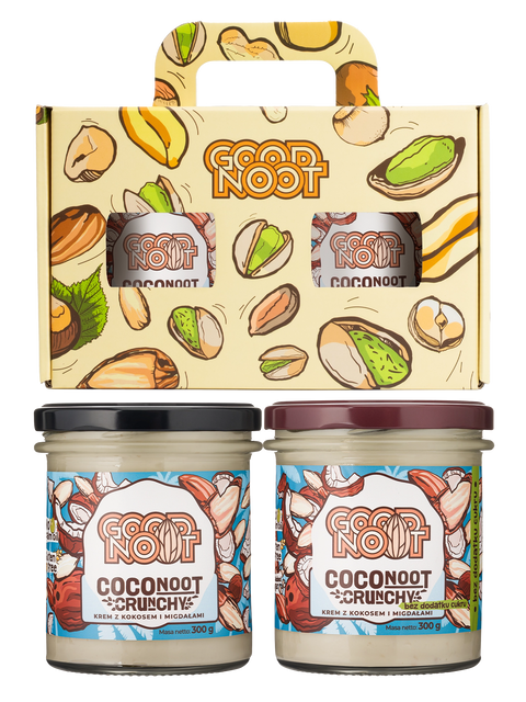 Zestaw COCONOOT CRUNCHY 300g + COCONOOT CRUNCHY 300g bez dodatku cukru w opakowaniu prezentowym