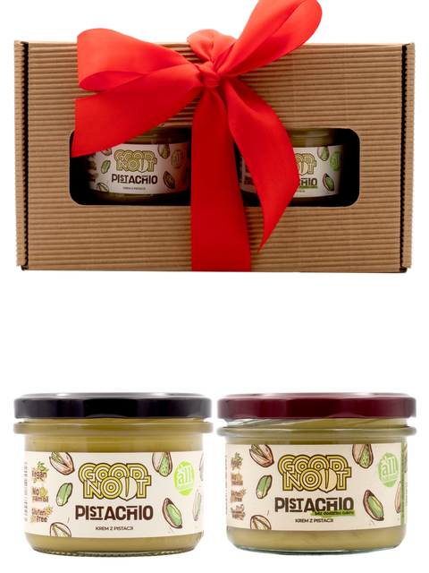Zestaw PISTACHIO + PISTACHIO bez dodatku cukru w opakowaniu prezentowym